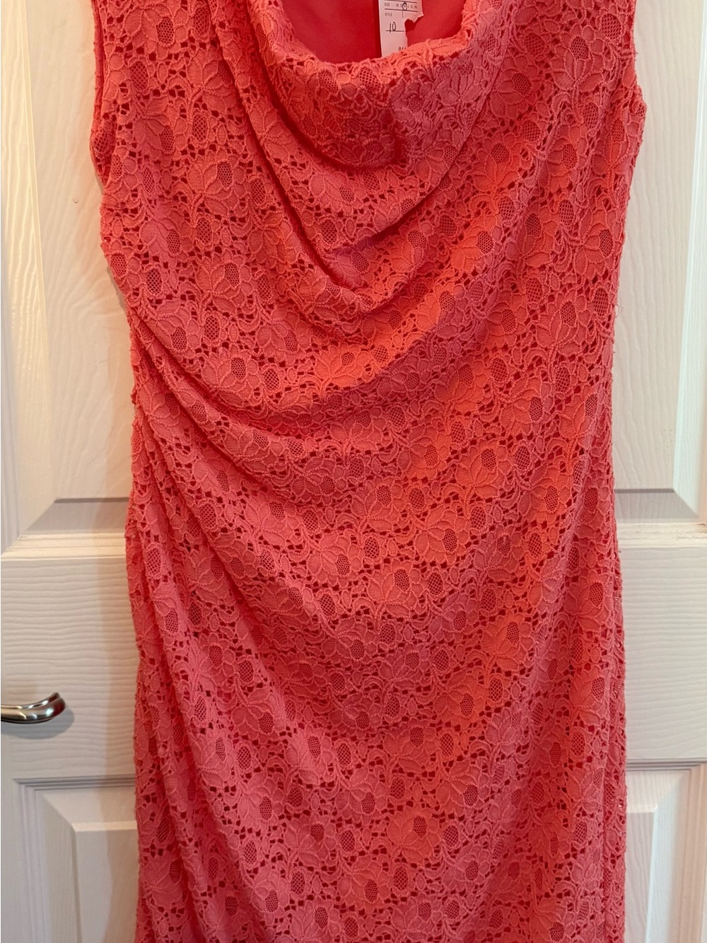 Ronni Nicole Coral Lace Cowl-Neck Midi Dress